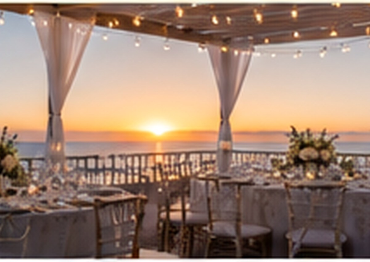 Elegant oceanfront event reception at sunset